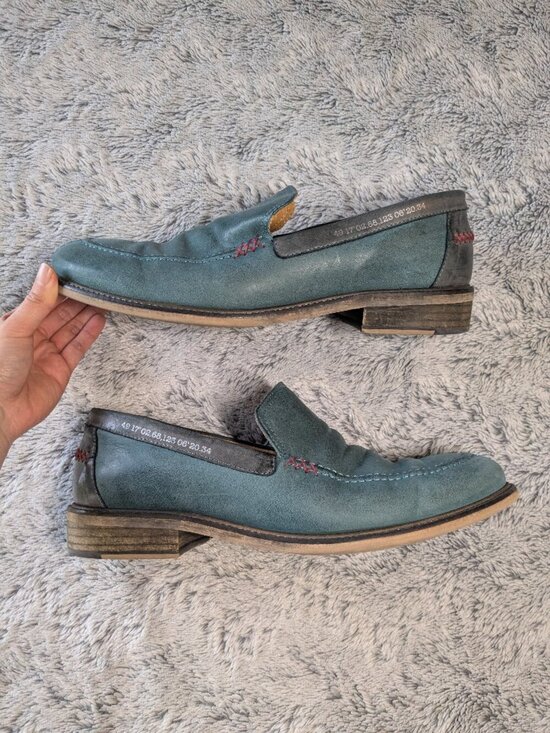 John Fluevog Reynolds Loafer Leather Green Teal Blue Size 12 Men\'s